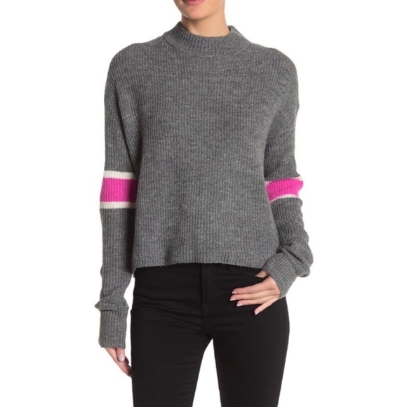 John + Jenn Sweaters - John + Jenn Varsity Gray Pink Stripe Sweater Size XL